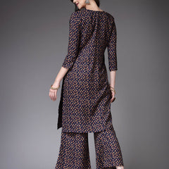 Stylum Women's Printed Poly Crepe Straight Kurta Palazzo Set (KPBLUETALE)