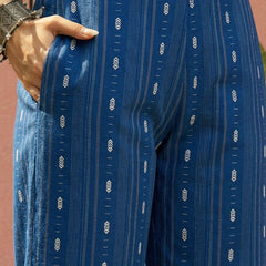 Stylum Women's Blue Woven Design & Embroidered Cotton Straight Kurta Palazzo Set (KPBLUETHANI)