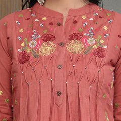 Stylum Women's Blush Solid & Embroidered Cotton A-Line Kurta Pant Set (KPBLUSHPOP)