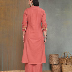 Stylum Women's Blush Solid & Embroidered Cotton A-Line Kurta Pant Set (KPBLUSHPOP)