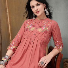 Stylum Women's Blush Solid & Embroidered Cotton A-Line Kurta Pant Set (KPBLUSHPOP)