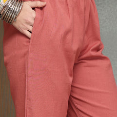 Stylum Women's Blush Solid & Embroidered Cotton A-Line Kurta Pant Set (KPBLUSHPOP)