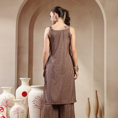 Stylum Women's Brown Woven Design Rayon Straight Kurta Pant Set (KPBROWNPIPER)