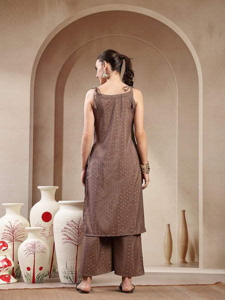 Stylum Women's Brown Woven Design Rayon Straight Kurta Pant Set (KPBROWNPIPER)