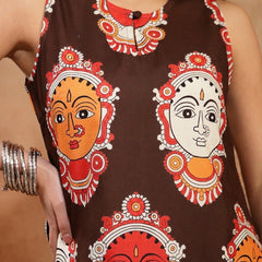 Stylum Women's Brown Kalamkari Face Printed Rayon A-Line Kurta Palazzo Set (KPBROWNRANCHI)