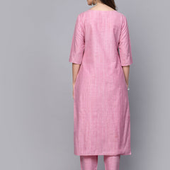 Pink Cotton Blend Straight Kurta Pant Set