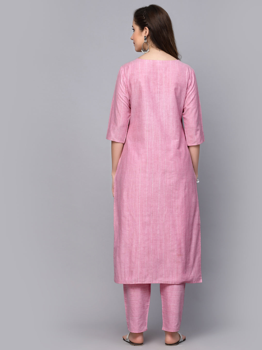 Pink Cotton Blend Straight Kurta Pant Set