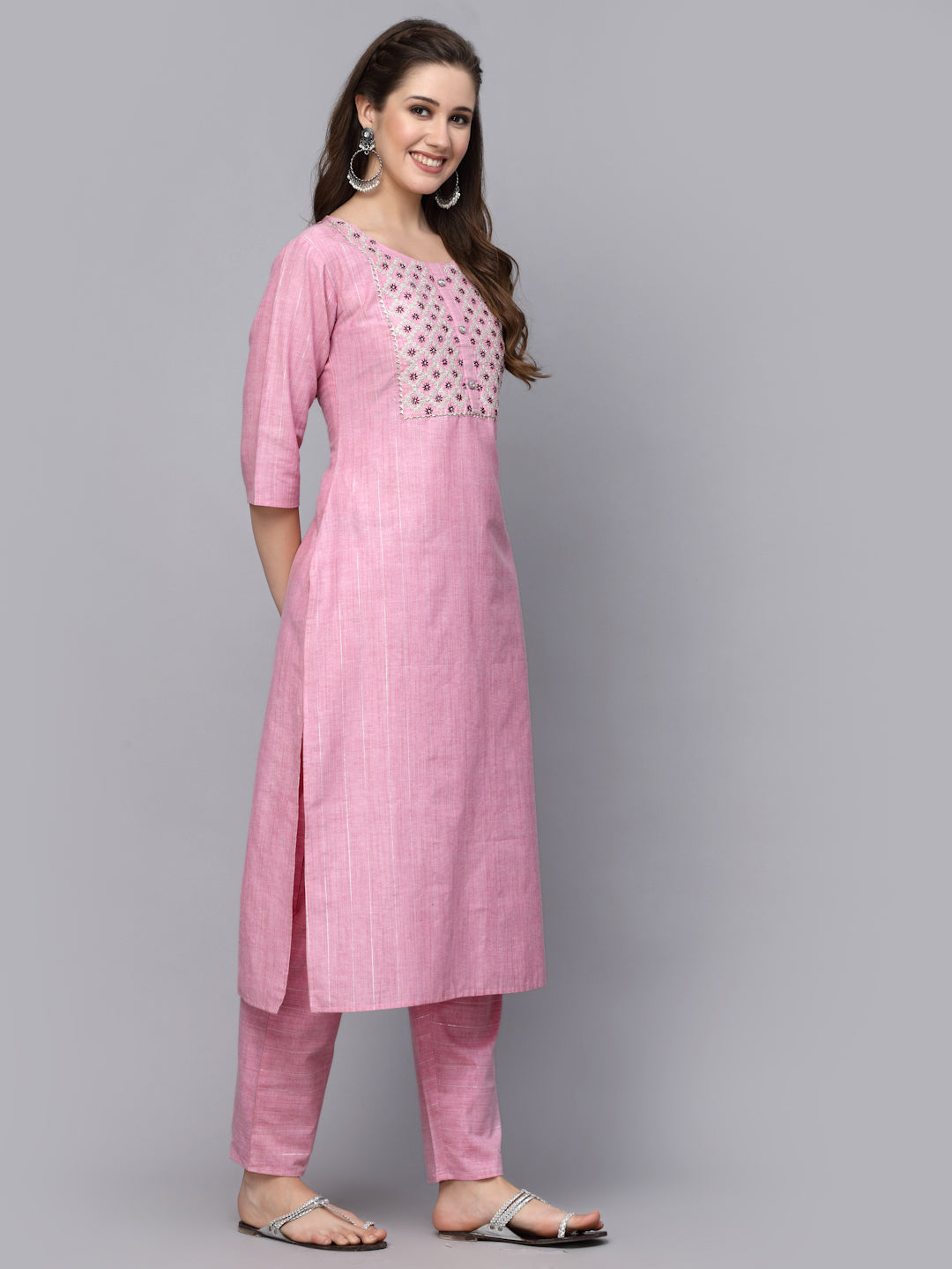 Women's Woven Design & Embroidered Straight Kurta Pant Set – stylumin