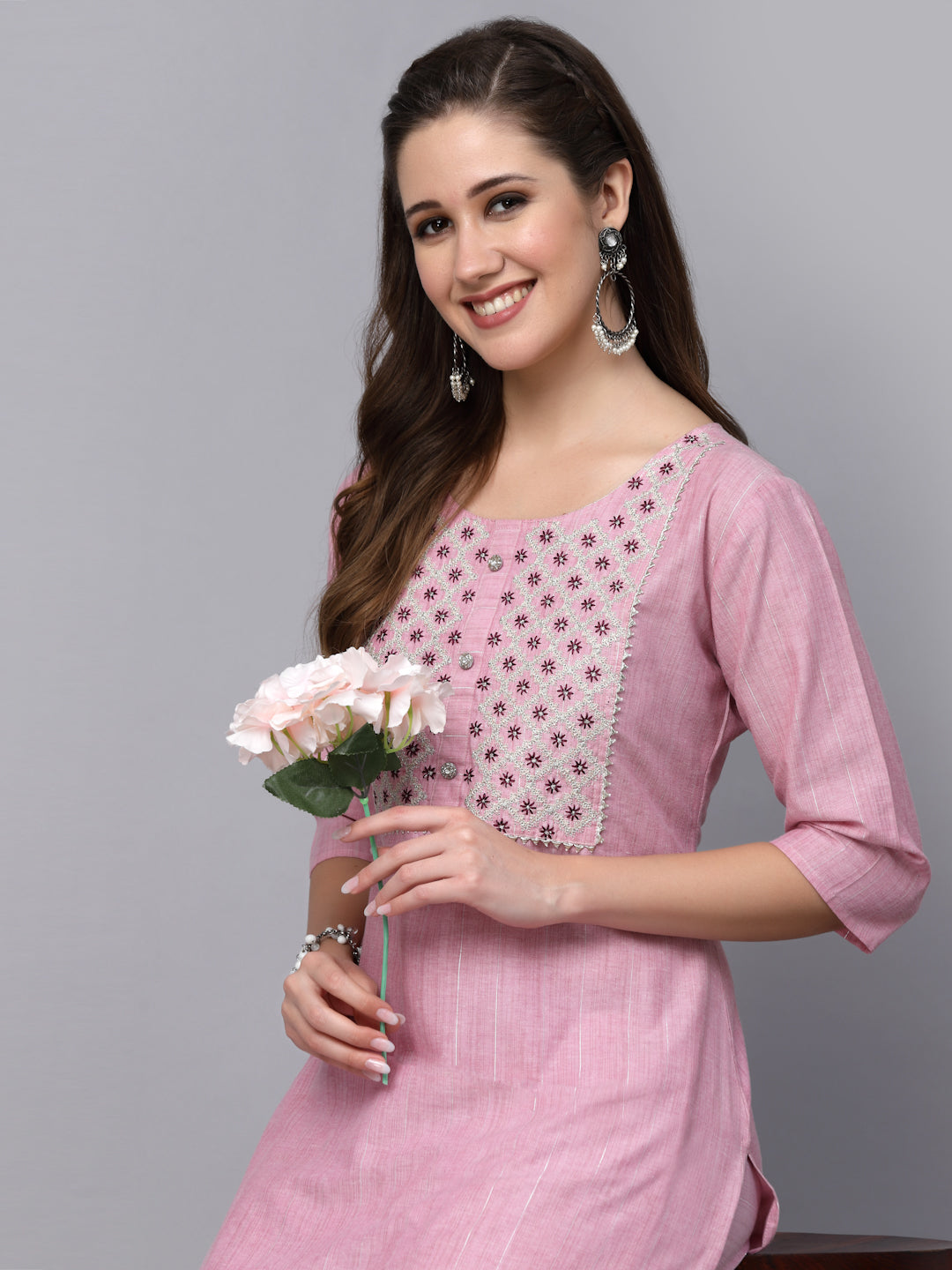 Pink Cotton Blend Straight Kurta Pant Set