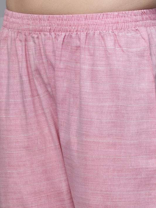 Pink Cotton Blend Straight Kurta Pant Set