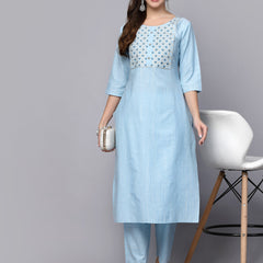 Stylum Women's Woven Design & Embroidered Cotton Blend Straight Kurta Pant Set (KPBRUNOSKY)
