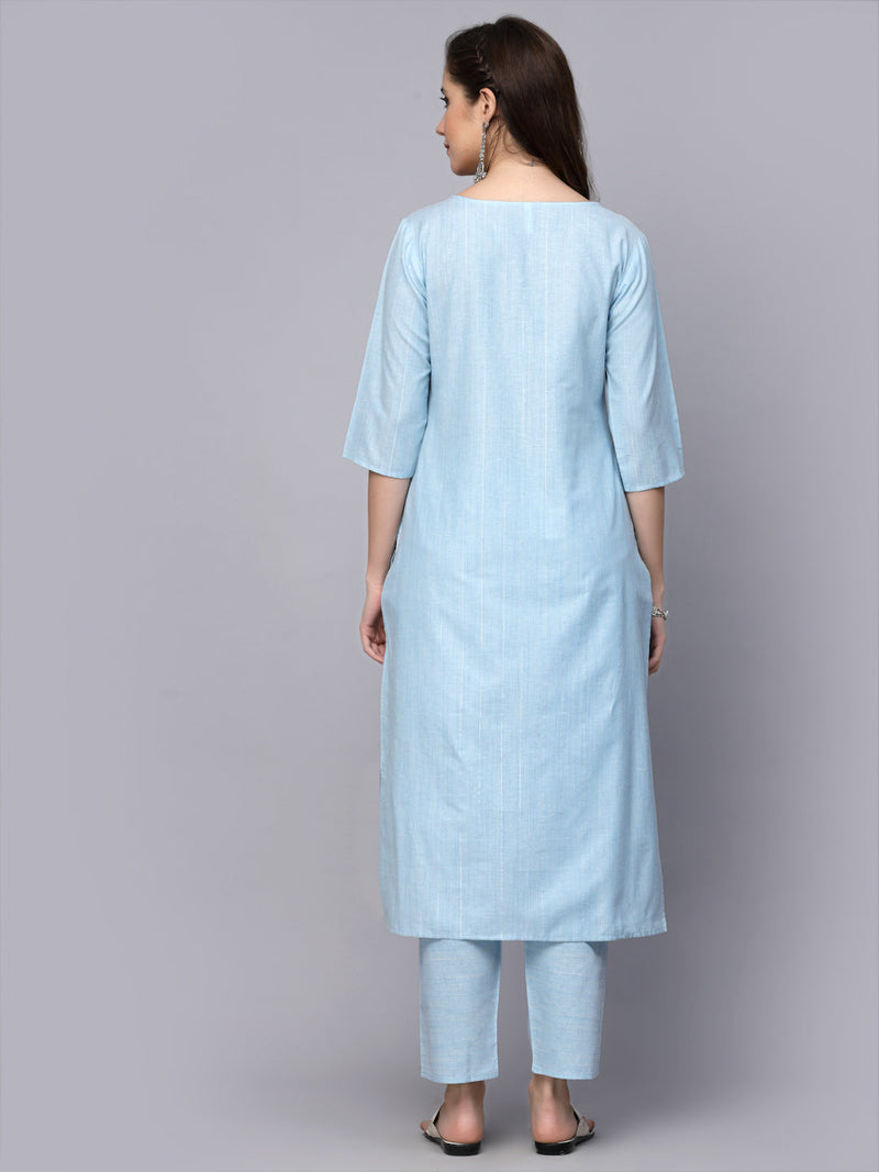 Stylum Women's Woven Design & Embroidered Cotton Blend Straight Kurta Pant Set (KPBRUNOSKY)