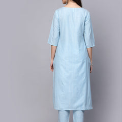 Stylum Women's Woven Design & Embroidered Cotton Blend Straight Kurta Pant Set (KPBRUNOSKY)