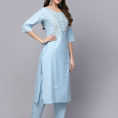 Stylum Women's Woven Design & Embroidered Cotton Blend Straight Kurta Pant Set (KPBRUNOSKY)