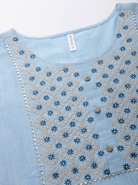 Stylum Women's Woven Design & Embroidered Cotton Blend Straight Kurta Pant Set (KPBRUNOSKY)