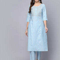Stylum Women's Woven Design & Embroidered Cotton Blend Straight Kurta Pant Set (KPBRUNOSKY)