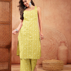 Stylum Women's Corn Woven Design Cotton Straight Kurta Palazzo Set (KPCORNMATRU)