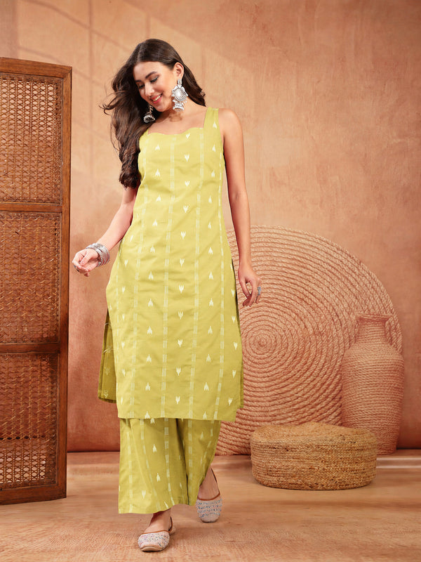 Stylum Women's Corn Woven Design Cotton Straight Kurta Palazzo Set (KPCORNMATRU)