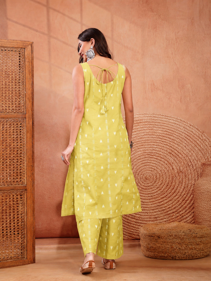 Stylum Women's Corn Woven Design Cotton Straight Kurta Palazzo Set (KPCORNMATRU)