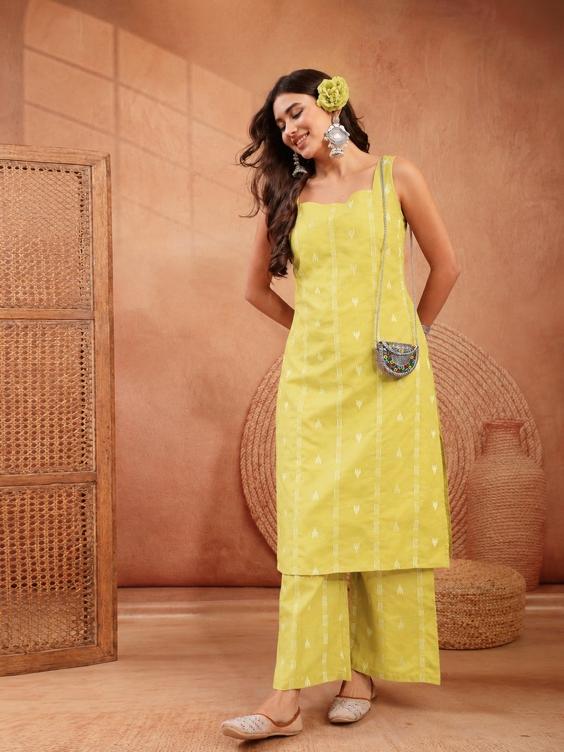 Stylum Women's Corn Woven Design Cotton Straight Kurta Palazzo Set (KPCORNMATRU)