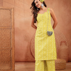 Stylum Women's Corn Woven Design Cotton Straight Kurta Palazzo Set (KPCORNMATRU)