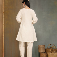 Stylum Women's Cream Solid & Embroidered Cotton Flex A-Line Kurti Pant Set (KPCREAMANKURI)