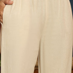 Stylum Women's Cream Solid & Embroidered Cotton Flex A-Line Kurta Pant Set (KPCREAMARJAM)