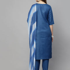 Stylum Women's Embroidered Cotton Blend Straight Kurta Pant Dupatta Set (KPDALTOZ)