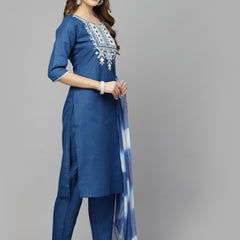 Stylum Women's Embroidered Cotton Blend Straight Kurta Pant Dupatta Set (KPDALTOZ)