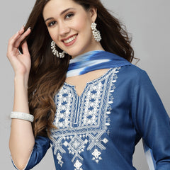 Stylum Women's Embroidered Cotton Blend Straight Kurta Pant Dupatta Set (KPDALTOZ)