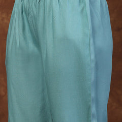 Stylum Women's Aqua Ethnic Motif Khadi Printed & Embroidered Rayon Straight Kurta Pant Dupatta Set (KPDAQUAGAJEEBO)