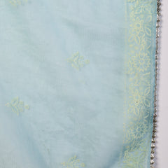 Stylum Women's Aqua Ethnic Motif Khadi Printed & Embroidered Rayon Straight Kurta Pant Dupatta Set (KPDAQUAGAJEEBO)