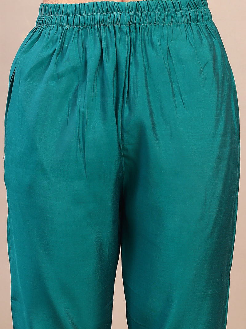 Stylum Women's Aqua Solid & Embroidered Santoon Straight Kurta Pant Dupatta Set (KPDAQUANURA)