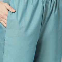 Stylum Women's Woven Designed Cotton Blend Straight Kurta Pant Dupatta Set (KPDAQUATIMMER)