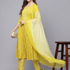 Stylum Women's Floral Printed Rayon Kurta Pant Dupatta Set (KPDARROW)