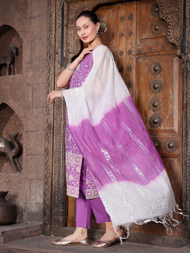 Stylum Women's Floral Printed Rayon Straight Kurta Pant Dupatta Set (KPDASTRO)