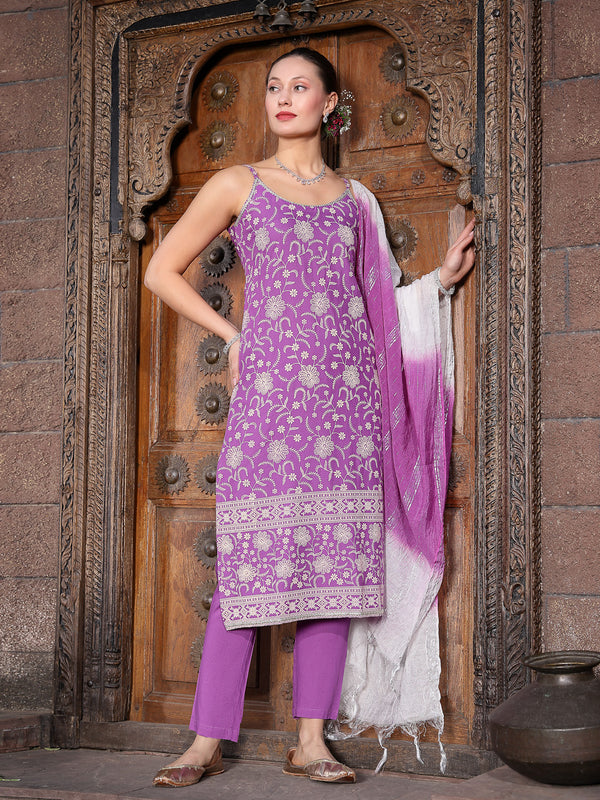 Stylum Women's Floral Printed Rayon Straight Kurta Pant Dupatta Set (KPDASTRO)