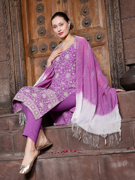 Stylum Women's Floral Printed Rayon Straight Kurta Pant Dupatta Set (KPDASTRO)