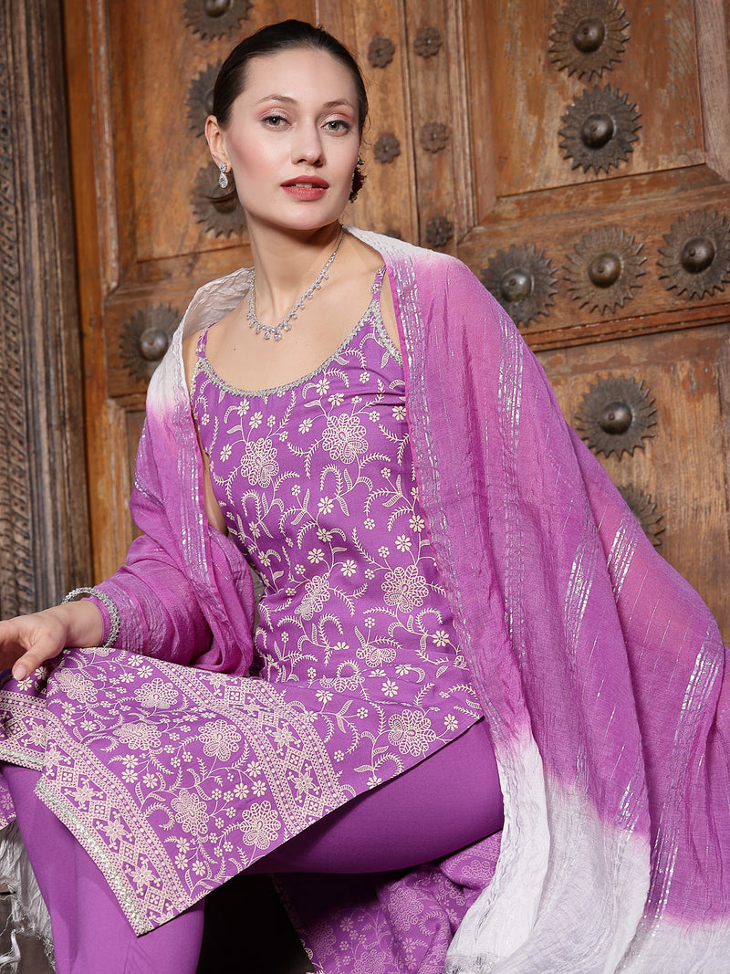 Stylum Women's Floral Printed Rayon Straight Kurta Pant Dupatta Set (KPDASTRO)