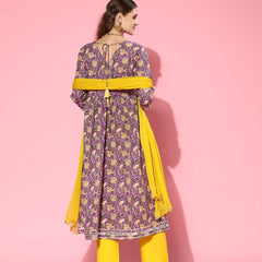 Purple Naira Cut Kurta Pant Dupatta Set