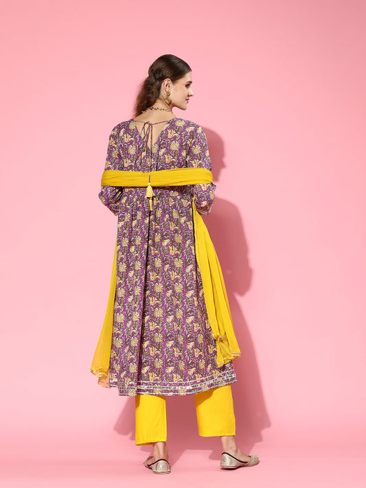 Purple Naira Cut Kurta Pant Dupatta Set