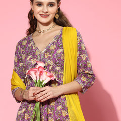 Purple Naira Cut Kurta Pant Dupatta Set