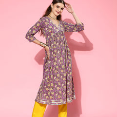 Purple Naira Cut Kurta Pant Dupatta Set