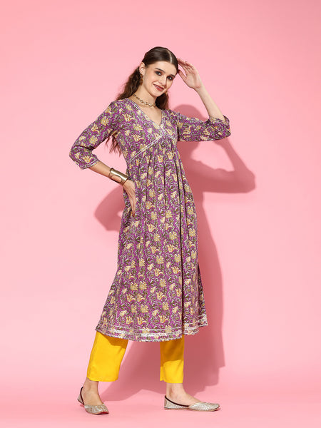 Purple Naira Cut Kurta Pant Dupatta Set