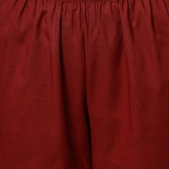 Maroon Cotton Blend Straight Kurta Pant Dupatta Set