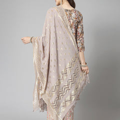 Stylum Women's Floral Printed Cotton Blend Straight Kurta Pant Dupatta Set (KPDBEIGEDANGAL)