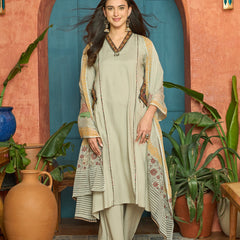 Stylum Women's Beige Solid Rayon Straight Kurta Palazzo Dupatta Set (KPDBEIGEHOKIN)