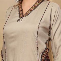 Stylum Women's Beige Solid Rayon Straight Kurta Palazzo Dupatta Set (KPDBEIGEHOKIN)