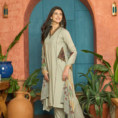 Stylum Women's Beige Solid Rayon Straight Kurta Palazzo Dupatta Set (KPDBEIGEHOKIN)