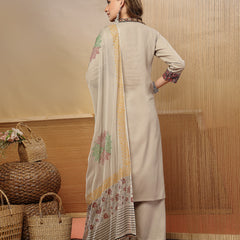 Stylum Women's Beige Solid Rayon Straight Kurta Palazzo Dupatta Set (KPDBEIGEHOKIN)